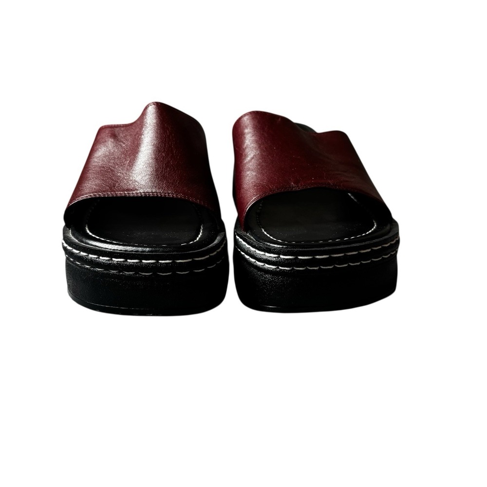 Steve Madden Clog Slip Ons Size 9 Burgundy Leather Upper Open Toe - Picture 5 of 11